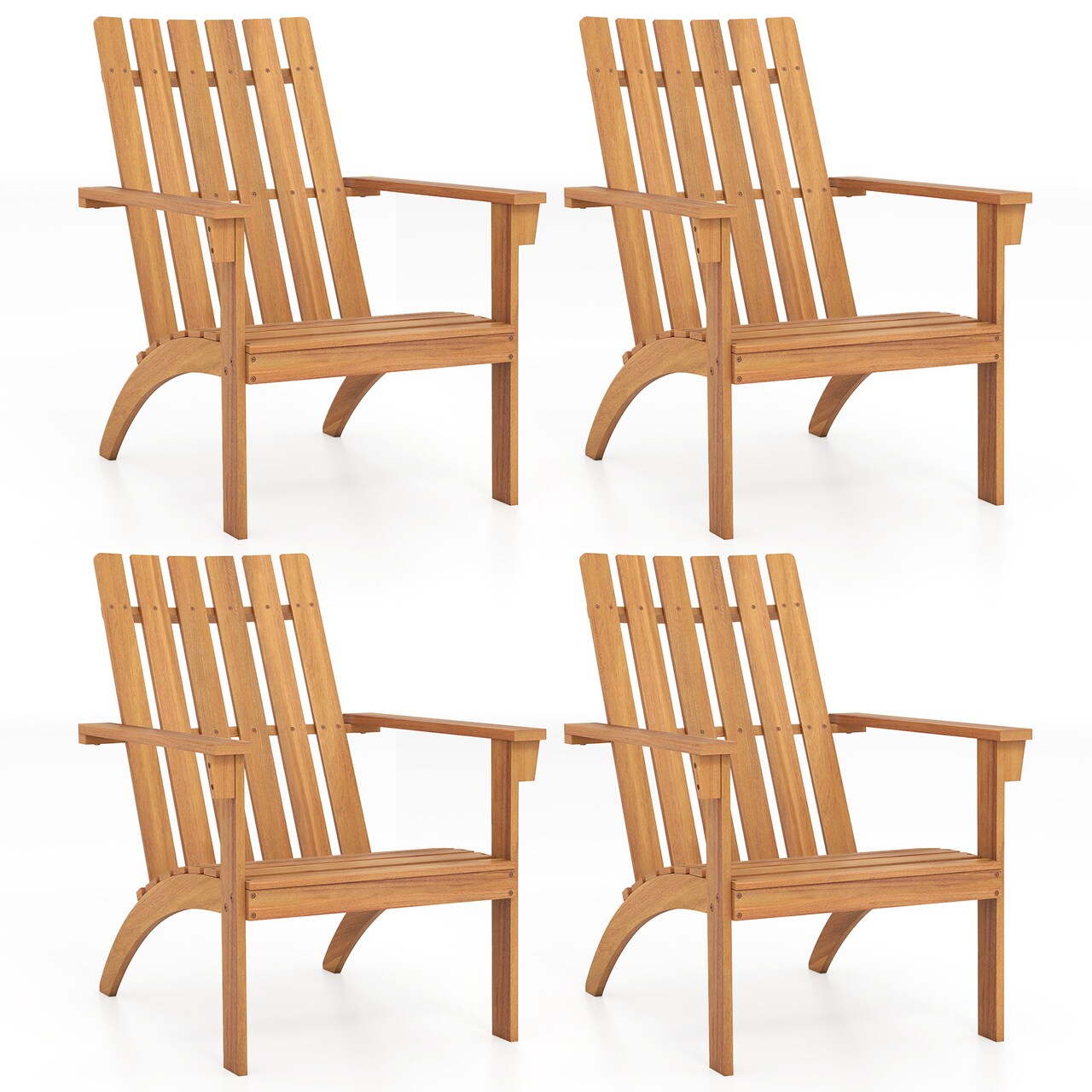 Costway 4PCS Outdoor Wooden Adirondack Chair Patio Lounge Chair w/ Armrest Natural